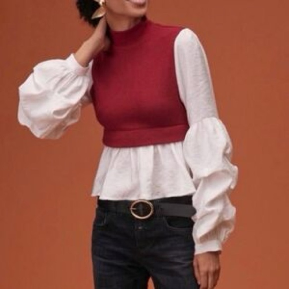 Anthropologie Burgundy and White Blouse XS used